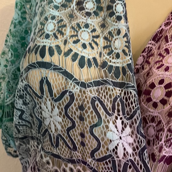 Beautiful Multi Color Lace Over Lay Purple Teal with Fringe Trim at the Bottom - Picture 11 of 11